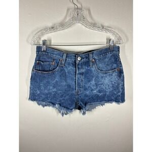 Levi's 501 Womens High Rise Denim Shorts 29 Blue Acid Wash Cutoffs Button Fly